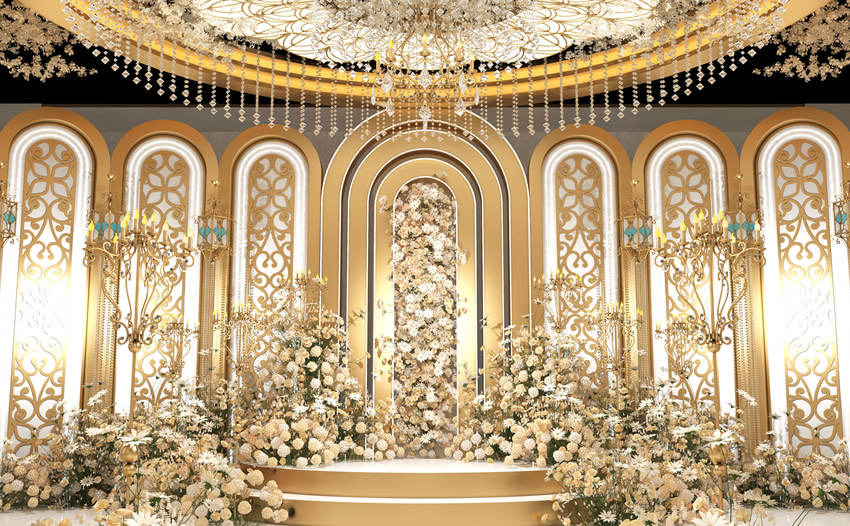 汨罗香槟色调婚礼堂效果展示